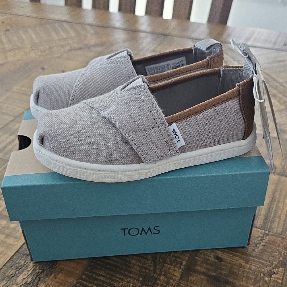 TOMS Light Gray and Brown Slip-On Shoes